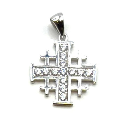 Sterling Silver With Stone Jerusalem Cross Pendant